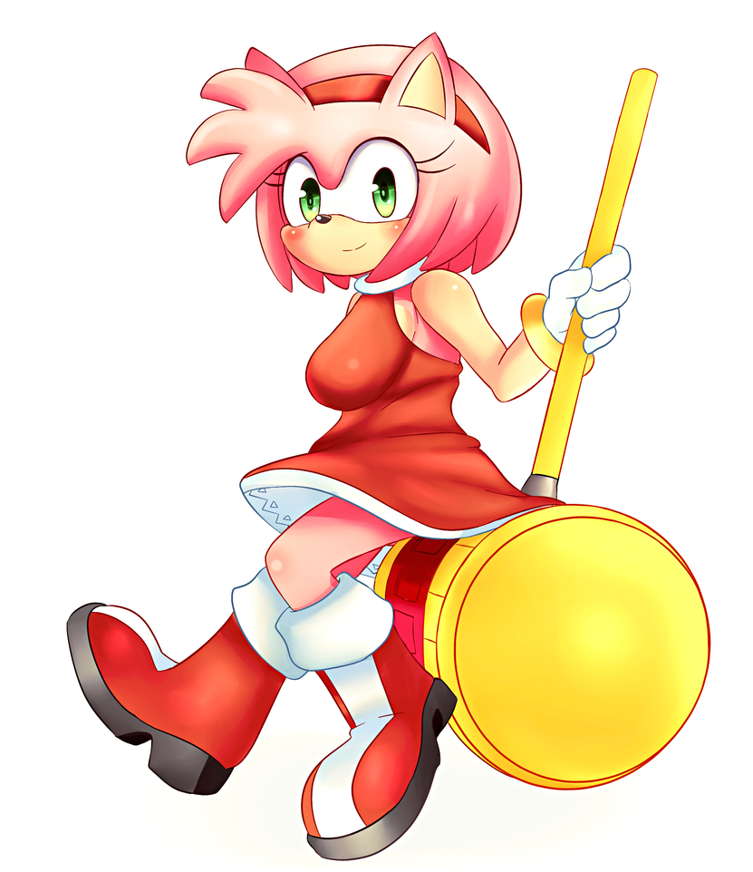 amy_rose artist_request boots dress female fully_clothed furry hammer sega sitting smile sonic_(series) sonic_the_hedgehog_(series) unknown_artist