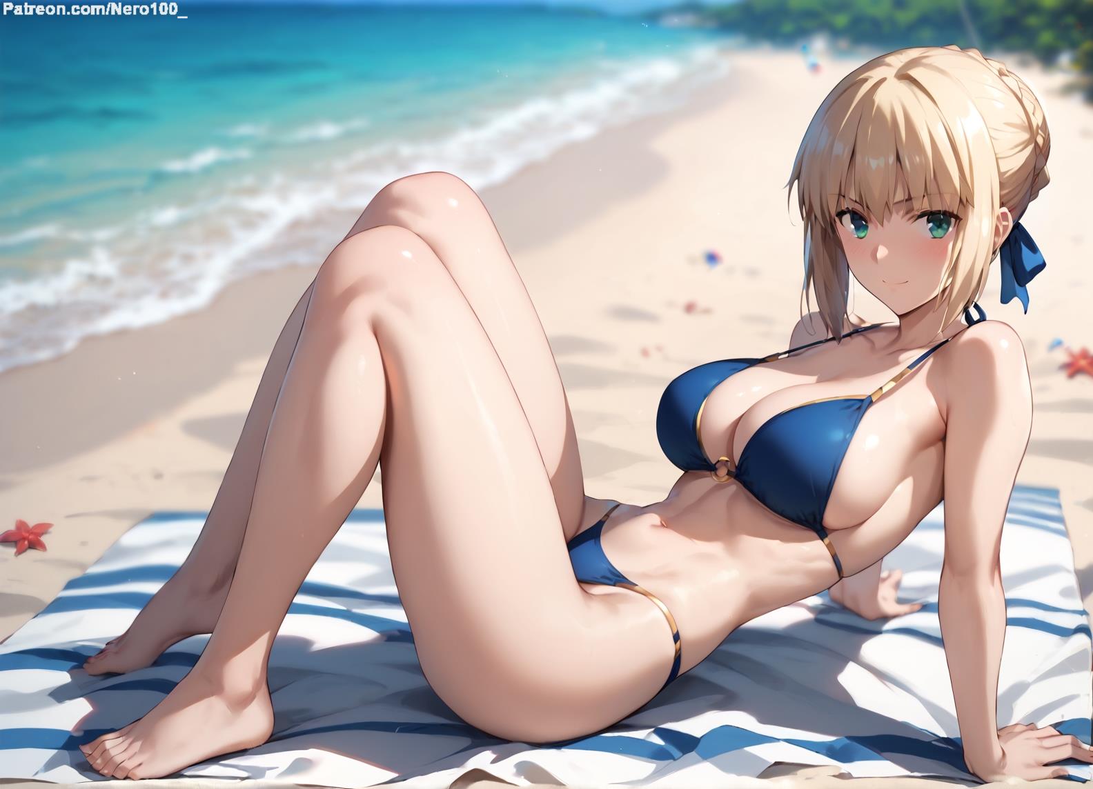 1girls 2d ai_generated artoria_pendragon athletic athletic_female beach big_ass big_breasts bikini bikini_bottom bikini_top blonde_hair breasts bun chest curvy curvy_figure cute cute_face detailed eyelashes eyeshadow fate/grand_order fate/stay_night fate/zero fate_(series) female female_only fit fit_female focus high_quality large_breasts legs light-skinned_female light_skin lips lipstic looking_at_viewer makeup mascara nero100 outdoors outside pale-skinned_female pale_skin perky_breasts posing saber seductive seductive_look sitting skinny skinny_girl stable_diffusion tagme thighs thin_female thin_waist