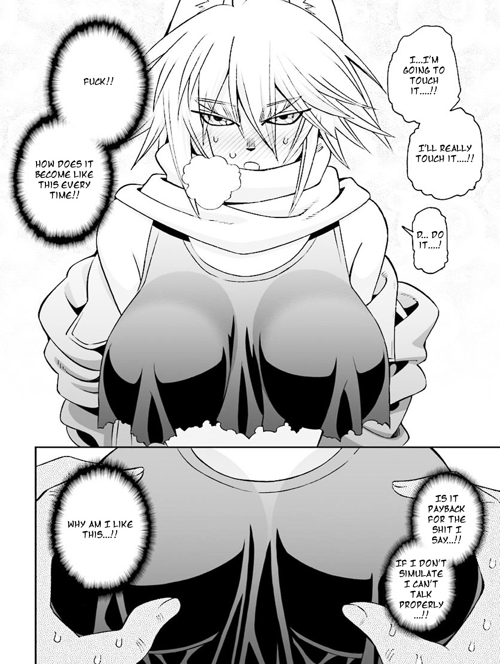 12_beast big_breasts blush breasts breath first_person_view freki freki_(12_beast) humanoid looking_at_viewer loose_clothes manga okayado pov scar wolf wolf_ears