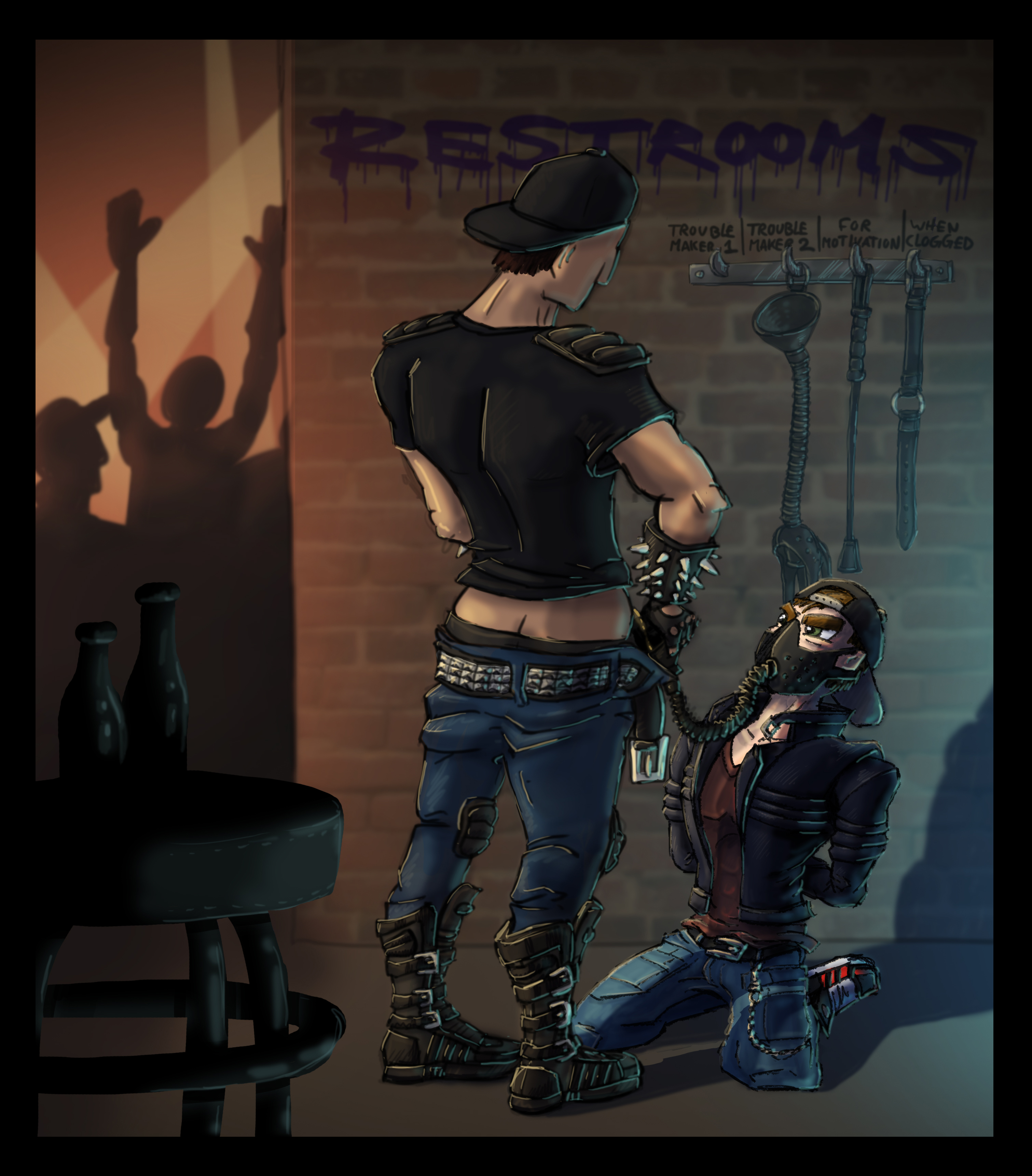 2boys, arms behind back, backwards baseball cap, baseball cap, bondage, boots, bound, character request, copyright request, cstripes, dominant, dominant male, domination, fingerless gloves, forced, gag, gay, kneeling, leather jacket, male, male only, malesub, muscular, pants down, peeing, peeing in mouth, piss drinking, public use, rape, restrained, sneakers, urinating, urinating male, urination, urine, watersports, yaoi