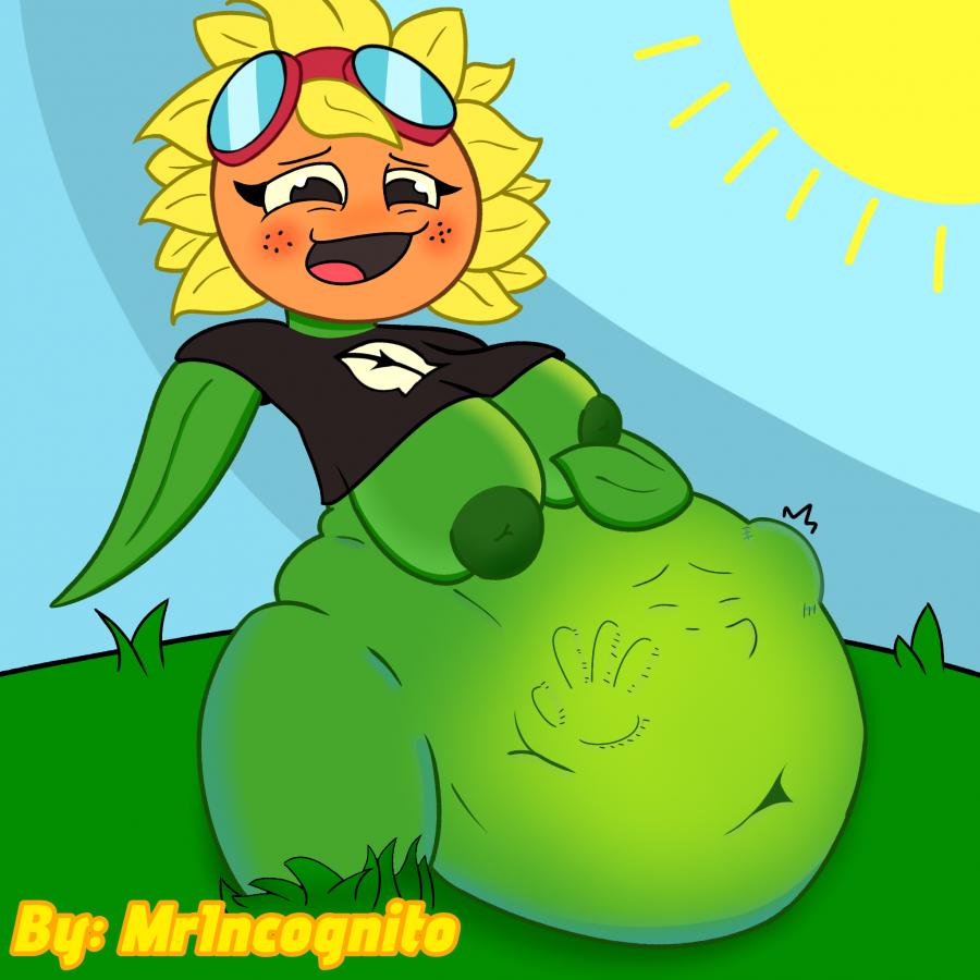 1girls anthro anthrofied ass belly belly_bulge breasts digestion fat female female_pred flora_fauna plant plant_girl plant_humanoid plantie plants_vs._zombies popcap_games pred pussy solar_flare_(pvz) sunflower_(pvz) vore vore_belly