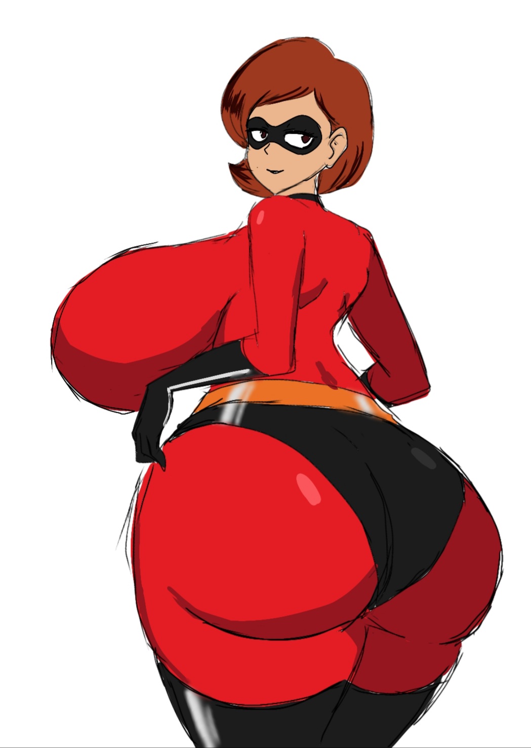 1girls, ass, big ass, big butt, brown hair, brown-haired female, disney, elastigirl, female, helen parr, milf, momiji (artist), pixar, smooth skin, superheroine, the incredibles, white background
