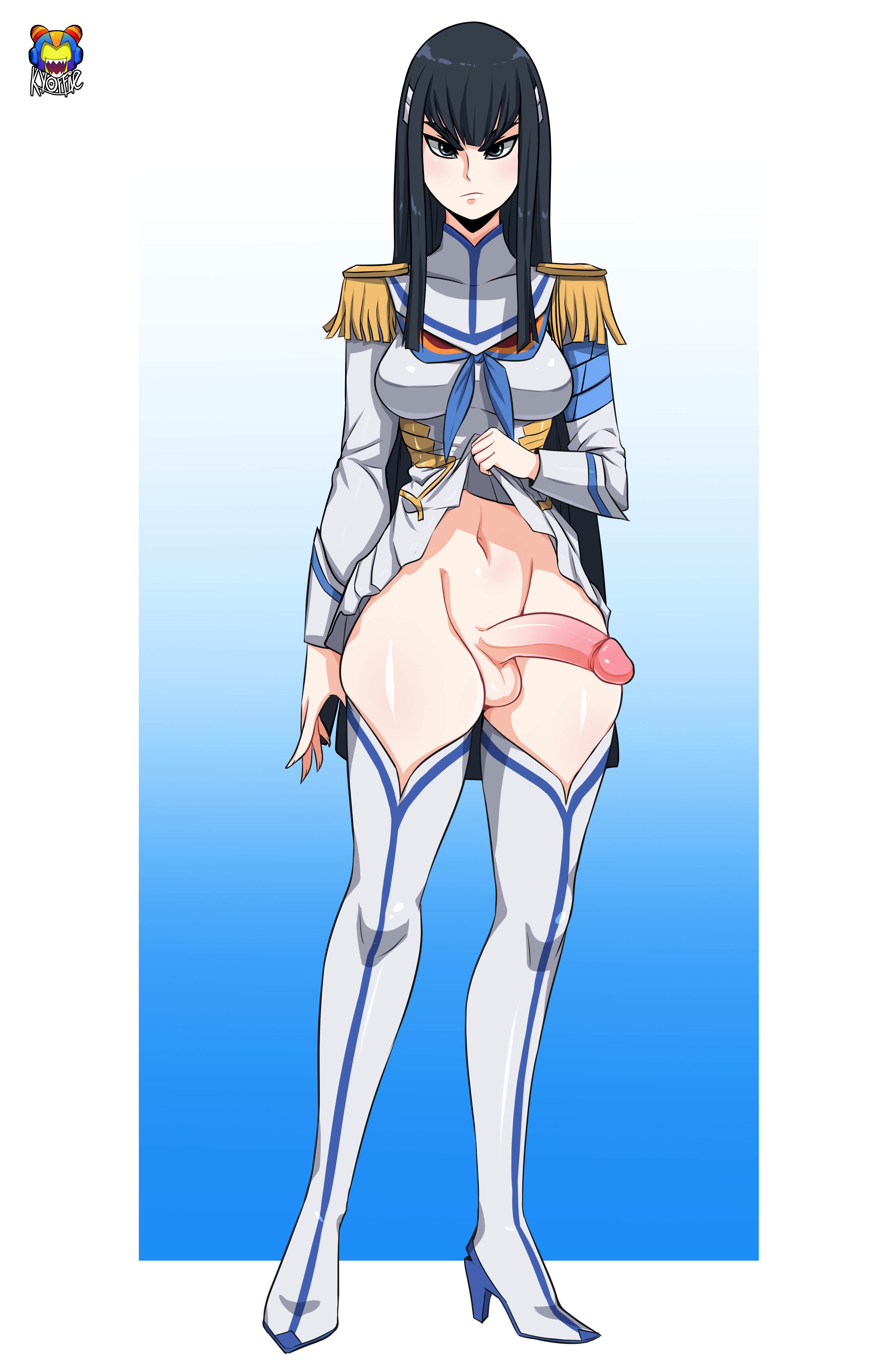 1futa, balls, dickgirl, erection, futa only, futanari, intersex, kill la kill, kiryuuin satsuki, kyoffie, penis, solo, solo futa, standing, testicles