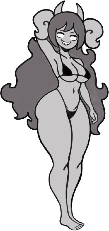 black bikini, black bikini bottom, black bikini top, black hair, demon, demon girl, demon horns, female, gray skin, long hair, only female, sharp teeth, smile, the binding of isaac, the siren (the binding of isaac)