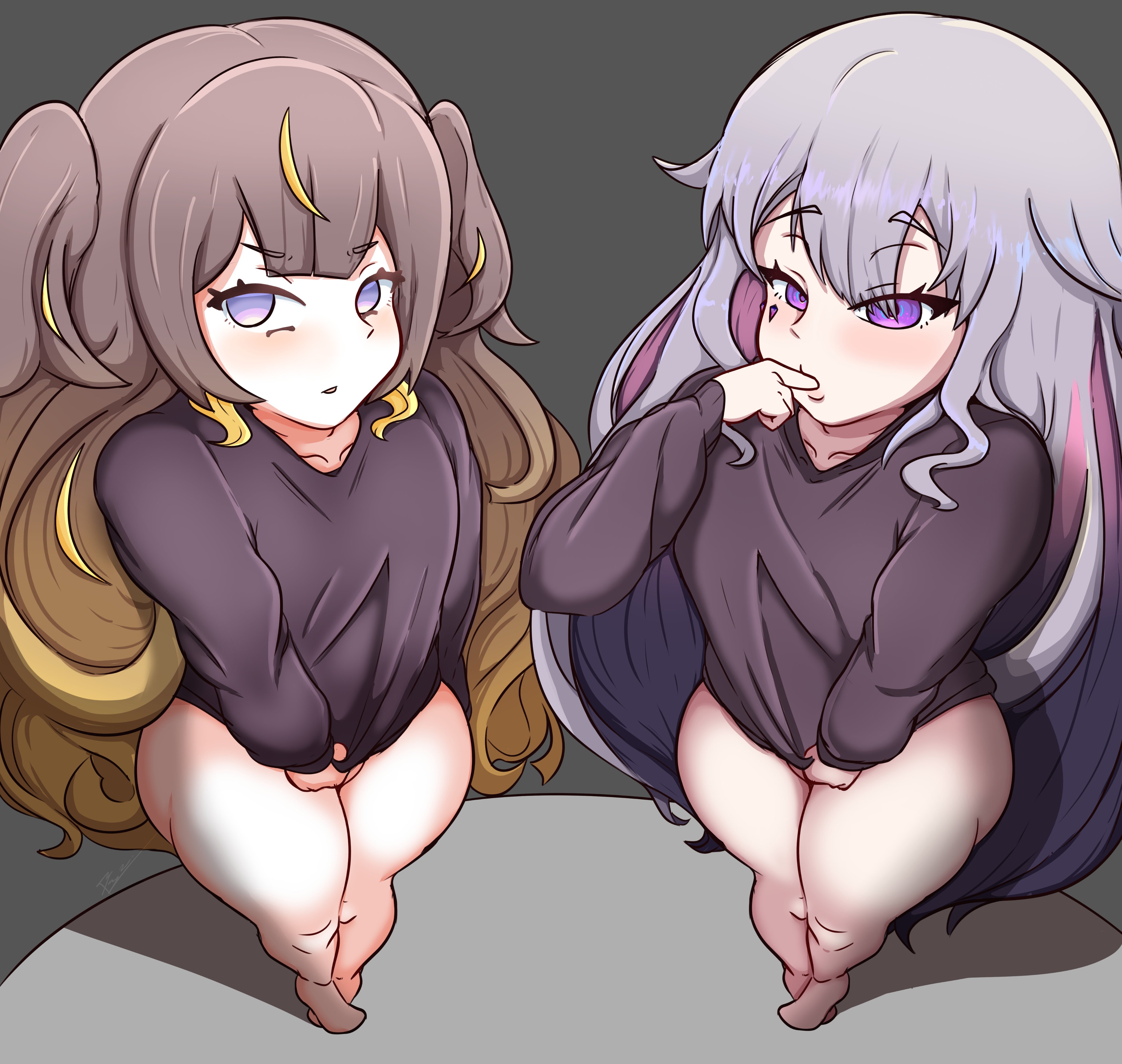 anya melfissa, hololive, hololive english, hololive indonesia, koseki bijou, medium breasts, shortstack, sweater, thick thighs, virtual youtuber, vtuber, xt ecchi