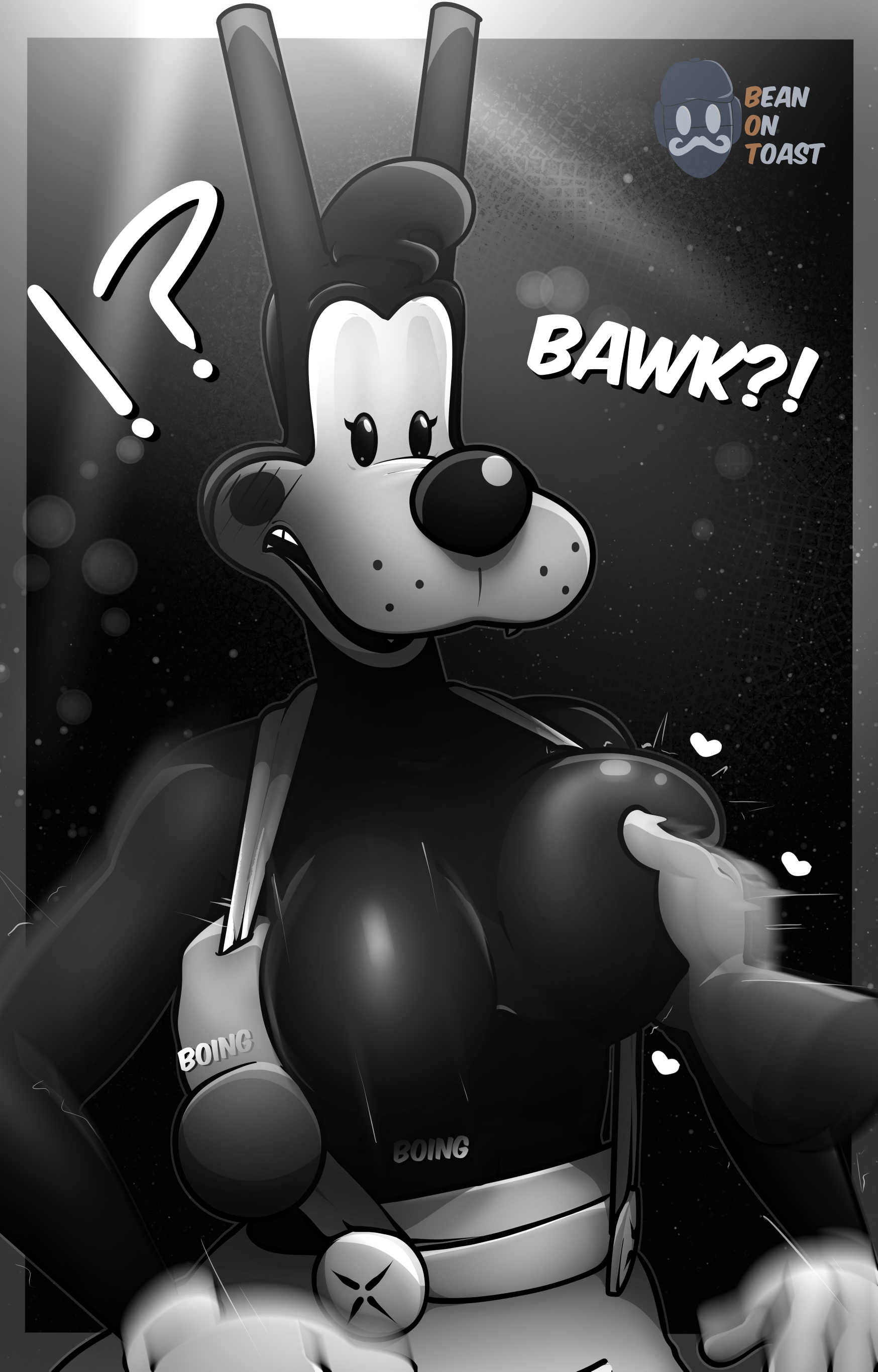 2026, 2d, 2d (artwork), 2d artwork, areola, areolae, artist logo, artist name, beanontoast, bendy and the dark revival, bendy and the ink machine, big breasts, black body, boris the wolf, breasts, breasts out, faceless male, female, genderswap (mtf), grabbing, groping breasts, nipples, rule 63, wolf, wolf ears, wolf girl