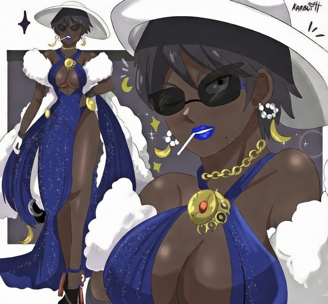 1girl, bayonetta, bayonetta (character), big breasts, blue lips, blue lipstick, boob window, breasts, dark hair, dark skin, dark-skinned female, earrings, edit, female, female focus, female only, flirty, fur cape, fur coat, glasses, gloves, heels, jewelry, karbuitt, legs, lipstick, lolipop, long legs, mature, mature female, mature woman, mole on chin, nintendo, purple dress, skin edit, skin edit (female), solo, solo female, solo focus, sunglasses, umbra witch, underboob, white fur coat, white gloves, white hat, wink, winking at viewer