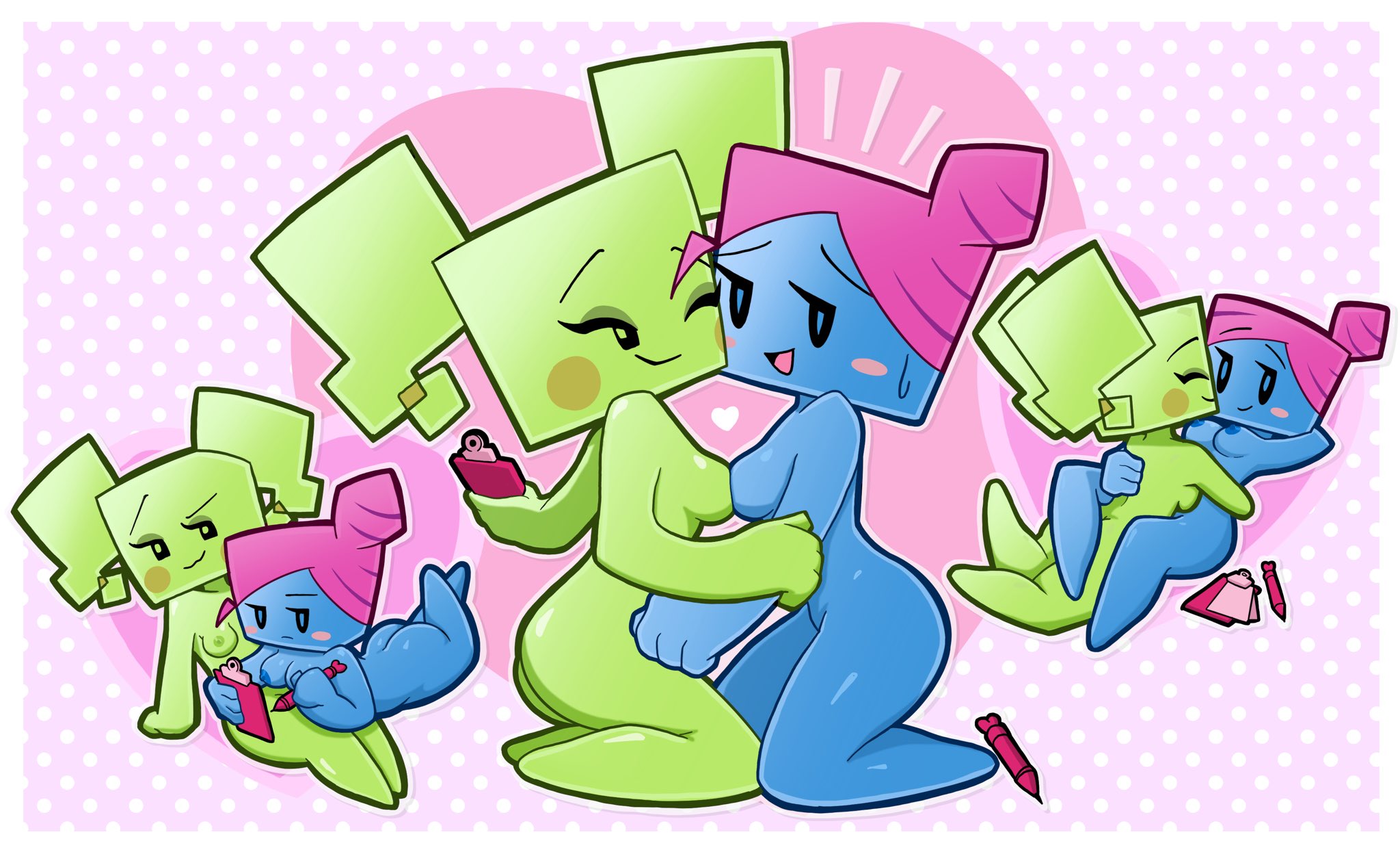 2girls, ass, breasts, female, mario (series), mimi (super paper mario), nastasia, nude, paper mario, squogs, super paper mario, tagme, yuri