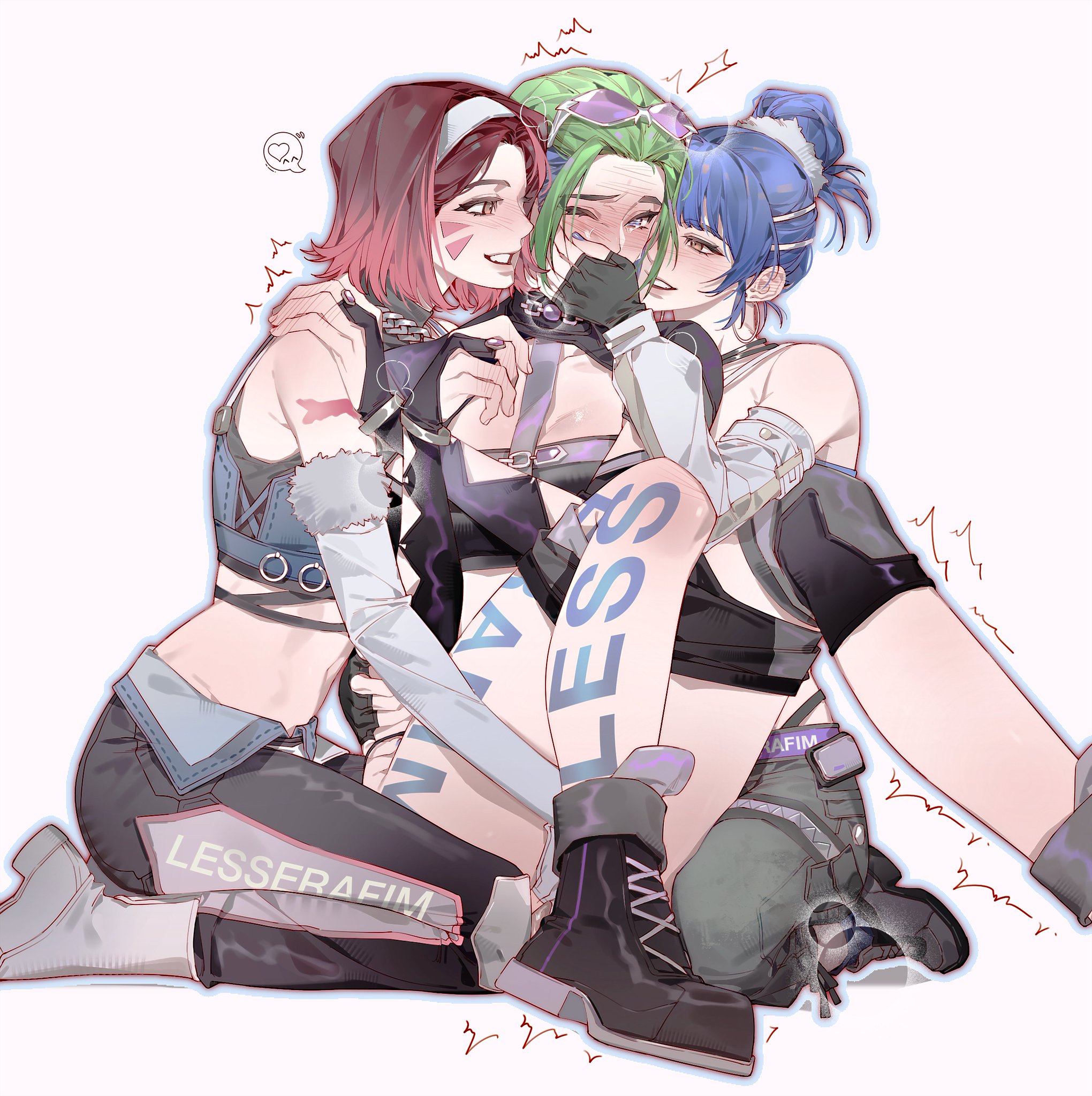 3girls, clothed, d.mon, d.va, hana song, juno (overwatch), lesbians, overwatch, teo minh, yuna lee, yuri