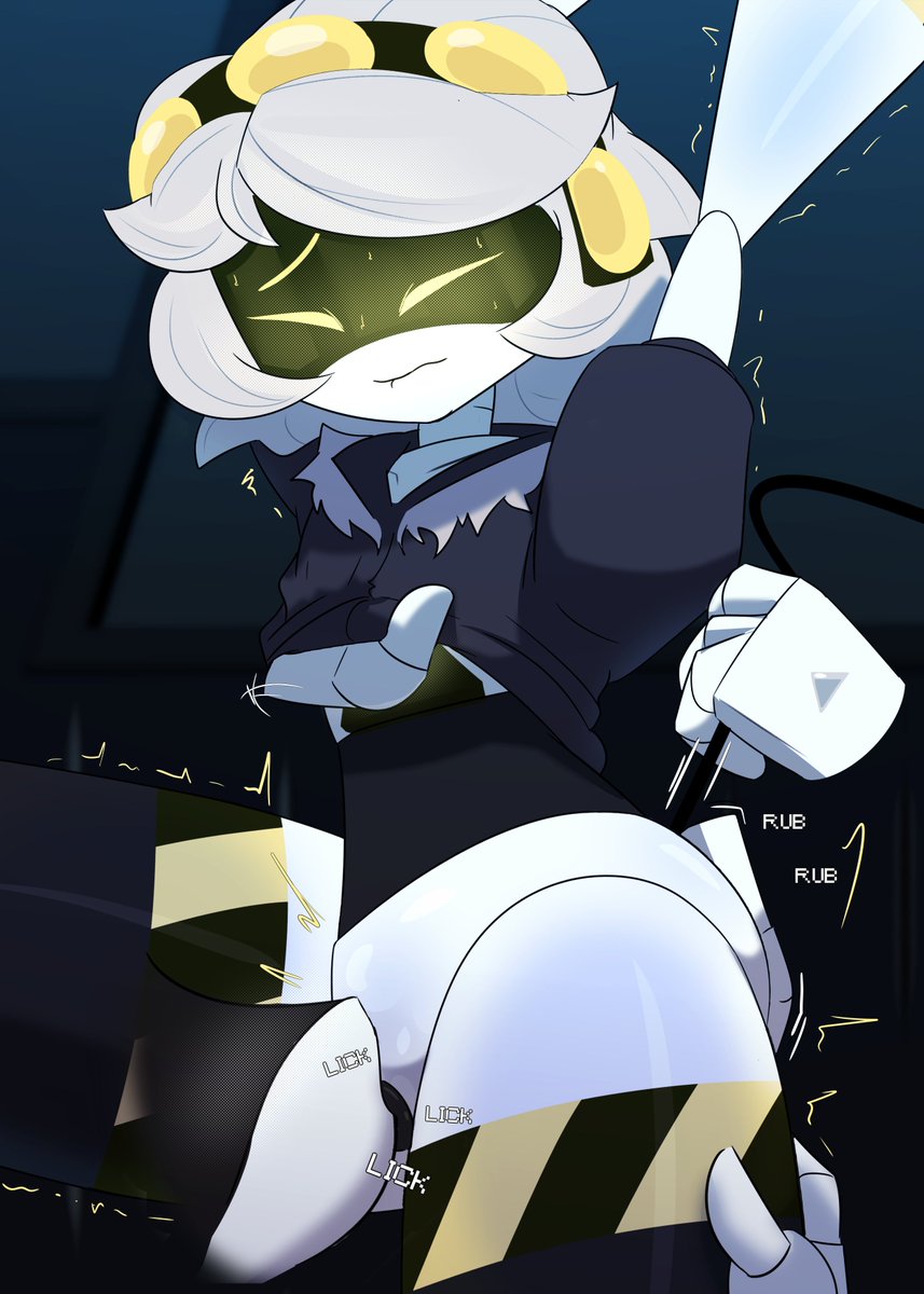 1boy, 1girls, enjoying, grey hair, lawgx, licking pussy, murder drones, offscreen male, pulling tail, sex, thick thighs, v (murder drones), worker drone, yellow eyes