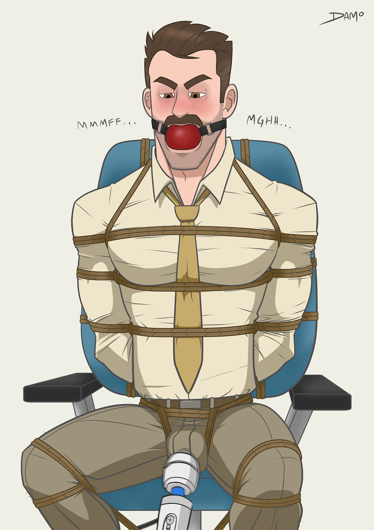 2015, alternate version available, angry, ball gag, beard, bill andersen, bondage, bound, bulge, clothed, clothes, damo, dilf, disney, facial hair, flaccid, gag, gagged, gagged speech, image set, inside out, looking down, male, male focus, male only, malesub, muffled, office chair, penis, pixar, questionable consent, rope, rope bondage, sequence, sequential, sequential set, sitting down, solo, solo male, tied to chair, tied up, vibrator, vibrator wand