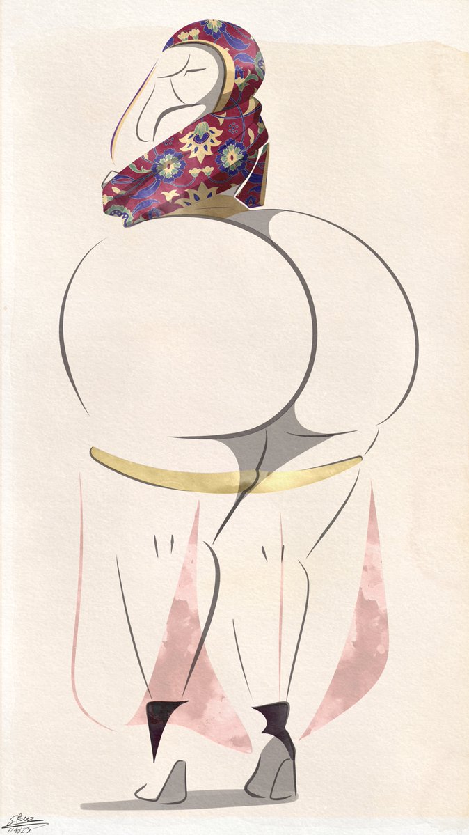 1girls ass ass_body floral_print hyper_ass minimalist scarf selaiki sparks_spectrum