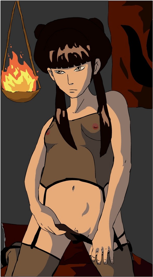 1girls avatar_legends avatar_the_last_airbender black_hair clothing female female_only fire_nation human mai_(avatar) nickelodeon panties pubic_hair see-through see-through_clothing small_breasts solo stockings straight_hair ty5550