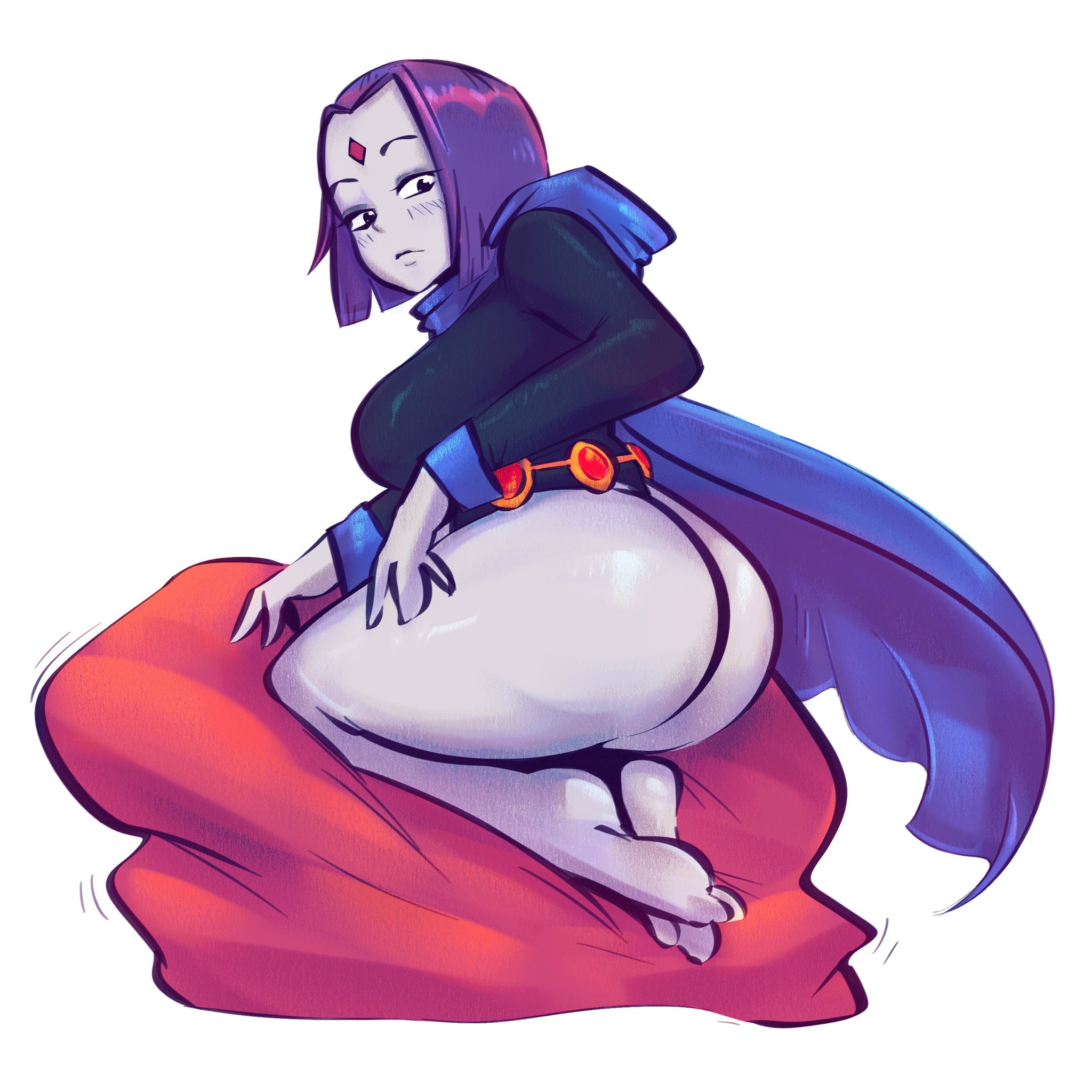 1girls, ass, big ass, dc, dc comics, edolov, feet, female, female only, grey skin, large ass, leotard, purple hair, rachel roth, raven (dc), robe, solo, teen titans