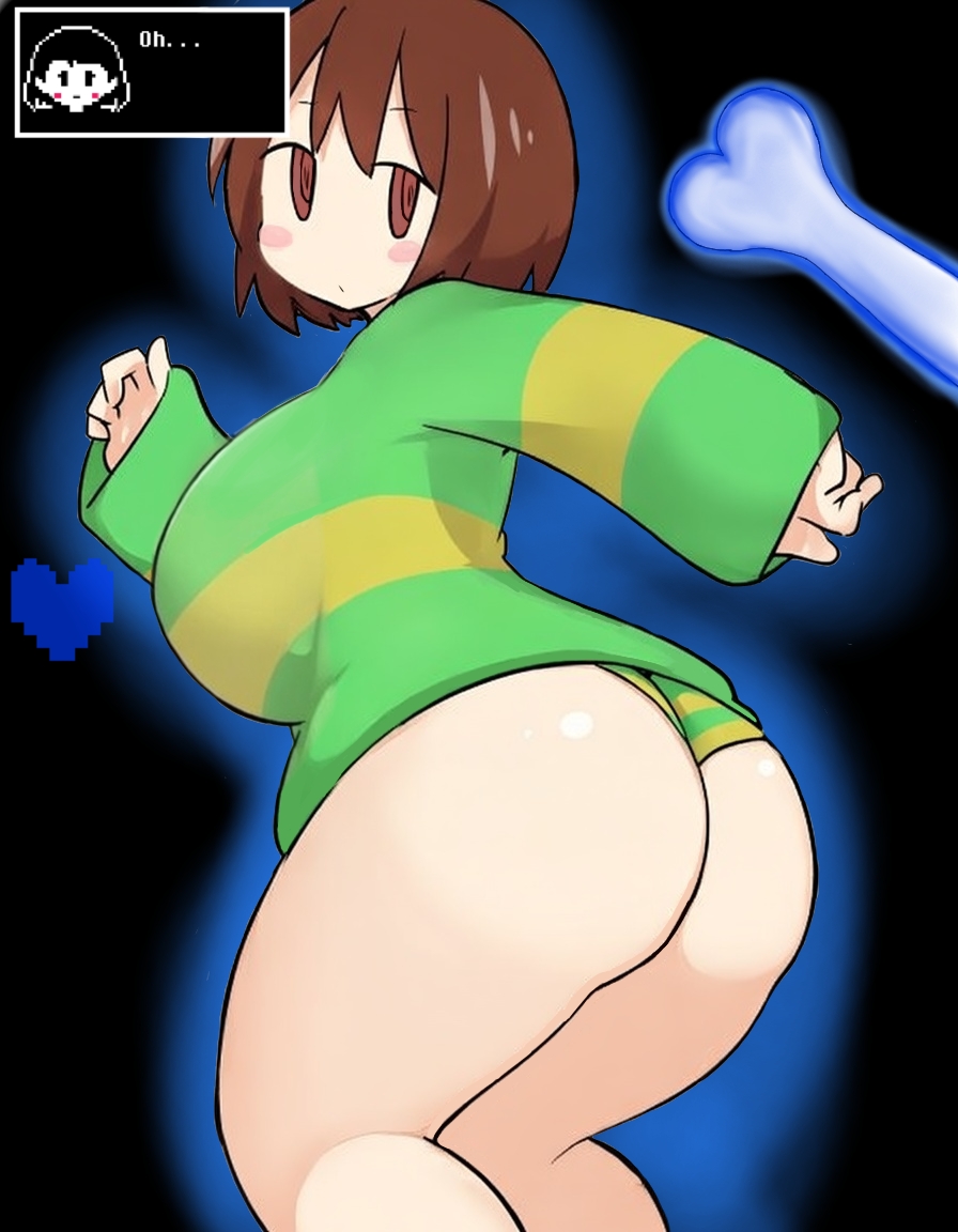 1girls, ai assisted, ass, ass focus, bare legs, big ass, big breasts, bone, chara, edit, edited, fat ass, female, female chara, huge ass, huge breasts, imminent sex, no pants, offscreen character, offscreen male, petronoise, petronoise (edit), sans, text, thicc, thick ass, thick legs, thick thighs, thong, undertale, undertale (series)