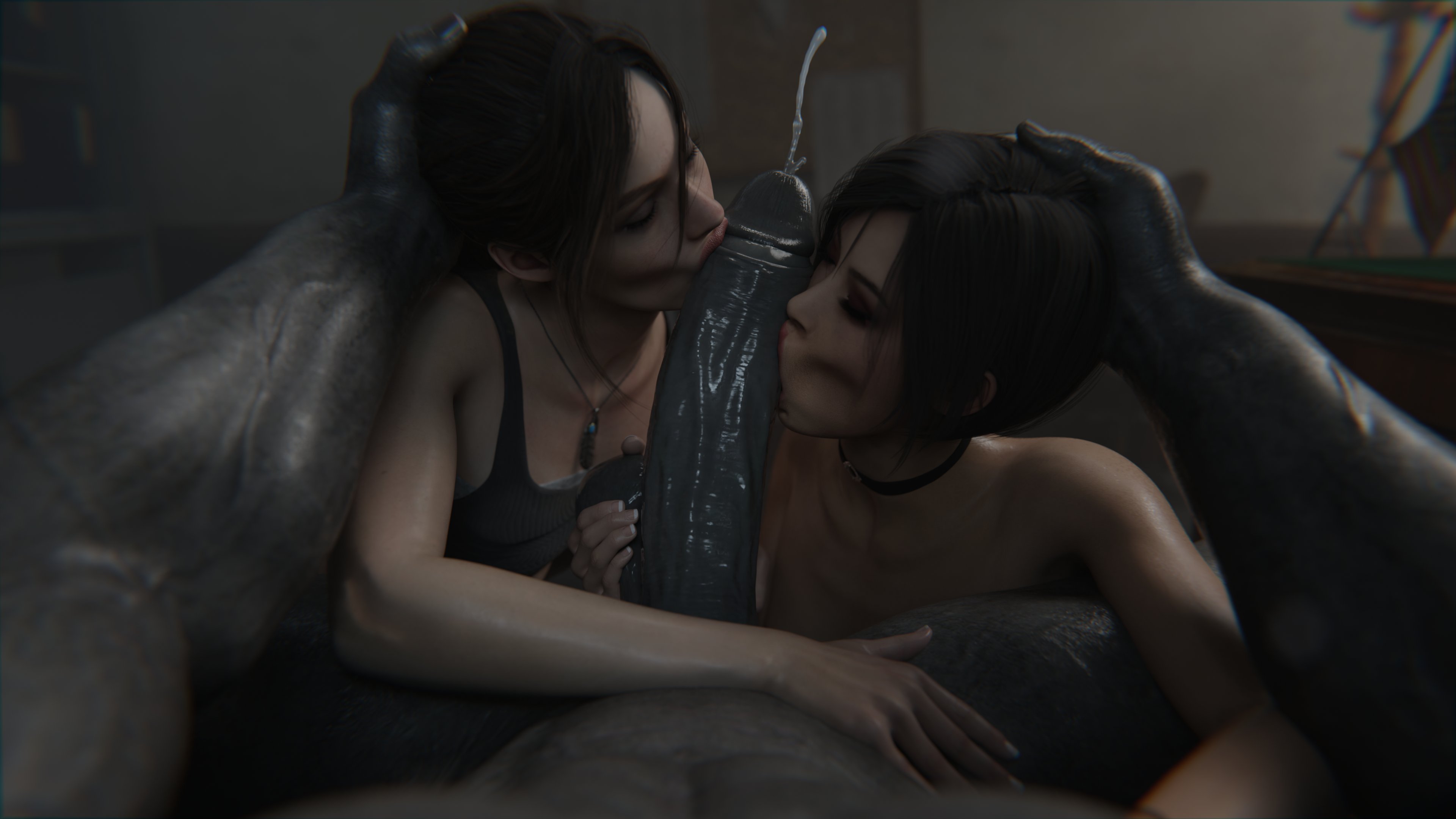 1boy, 2girls, 3d, ada wong, anthro, asian, asian female, balls, ballsack, big penis, blowjob, capcom, claire redfield, closed eyes, collaborative fellatio, double fellatio, double oral, fellatio, fellatio face, female, female focus, grabbing balls, grey body, happy, happy sex, happy trail, harem, huge cock, love, lovers, male, monster, monster cock, mr x, multiple females, multiple girls, oral, oral sex, penis, pov, pov blowjob, resident evil, resident evil 2, resident evil 2 remake, size difference, stephanie23, sucking, sucking penis, teamwork, too big, tyrant