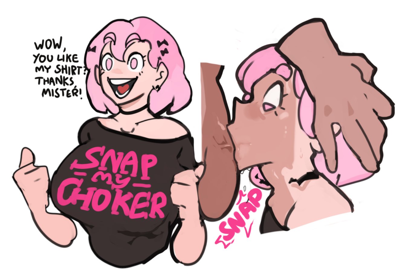 1boy1girl 1girls character_request choker choker_snapping deepthroat dolecat izzy_(dolecat) oral oral_sex original_character pink_hair snap_my_choker tagme throat_fuck