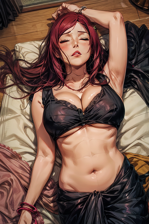 1girls ai_generated armpits belly_button big_boobs big_breasts blush harem_outfit large_breasts light-skinned_female lipstick long_hair long_hair_female lying lying_on_back mature_female midriff mother naruto_(series) naruto_shippuden navel platinum6969 red_hair saree sari sleeping sleeping_on_floor solo_female unconscious uzumaki_kushina