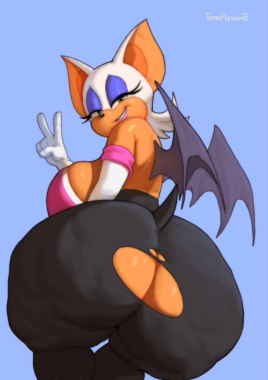 1girls ass ass_bigger_than_head ass_bigger_than_torso big_ass big_breasts breasts cleavage clothing female furry huge_ass huge_breasts hyper hyper_ass looking_at_viewer looking_back rouge_the_bat smile smiling_at_viewer solo_female sonic_(series) tail thick_thighs torn_clothes torn_clothing torn_pantyhose totesfleisch8 v_sign