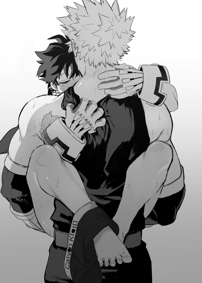 1boy 2boys anal back bakudeku bakugou_katsuki barefoot blush bodysuit boku_no_hero_academia bones_(studio) calvin_klein carrying carrying_person closed_eyes clothes_pull clothing curly_hair detached_sleeves elbow_sleeve feet freckles frizzy_hair from_behind gloves goodbye_glory gradient gradient_background greyscale izuku_midoriya katsuki_bakugou knees leg_lock legs_around_partnerlegs male male_focus male_only male_underwear male_underwear_around_leg midoriya_izuku missionary_position monochrome multiple_boys muscle muscular muscular_male my_hero_academia pants penis scar scar_on_back sex short_hair shorts shounen_jump simple_background spiked_hair spiky_hair standing superhero_costume sweat tank_top toenails toes twitter_username underwear underwear_around_one_leg upright_straddle white_background yaoi