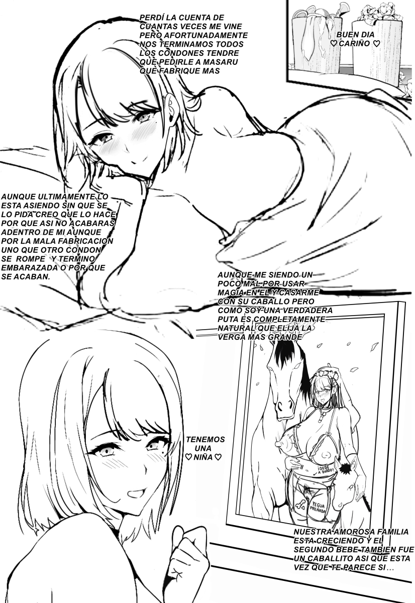 1girls 2animals areolae bed bestiality big_penis black_and_white body_writing bridal_veil cheating comic condom crotchless_panties cucked_by_beast cuckold cupless_bra equine female female_focus female_human/male_feral feral garter_belt garter_straps gloves head_rest horse human human_mother_baby_animal interspecies laying_on_side legwear looking_at_viewer low_res lowres magic male married_to_feral mind_control miyuki_(artist) mostly_nude netorare nipples non-web_source ntr original penis picture_frame pregnant short_hair solo_focus spanish_text stockings straight text thighhighs translation_request used_condom used_tissue useless_clothing wedding wedding_ceremony wedding_dress wedding_lingerie zoophilia