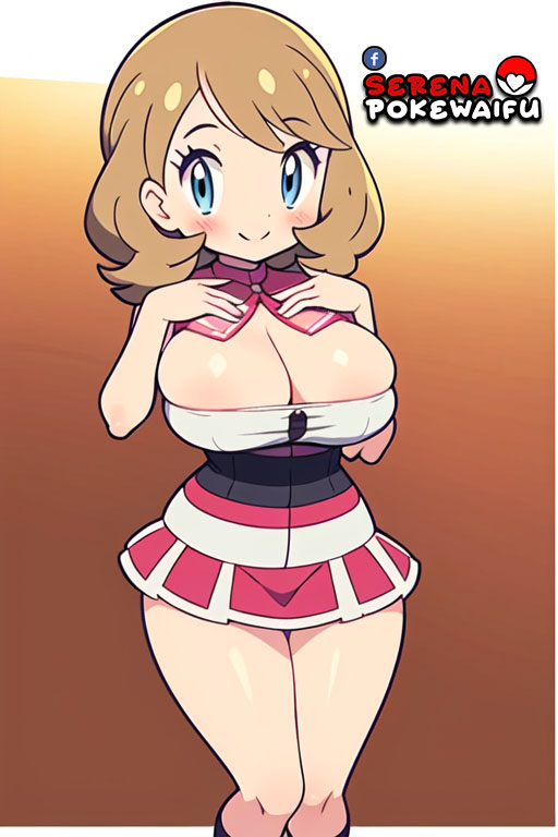 ai_generated big_breasts blue_eyes brown_hair chibi minidress pokemon pokemon_xy serena_(pokemon) thighs