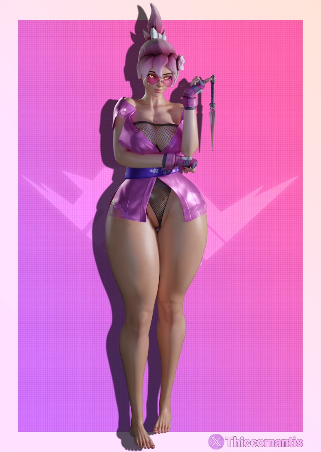 1girls 3d 3d_(artwork) big_breasts big_butt big_thighs blizzard_entertainment female female_only glasses kiriko_(overwatch) kiriko_kamori overwatch overwatch_2 pink_hair pussy sakura_kiriko solo thiccomantis thick_butt thick_legs thick_thighs