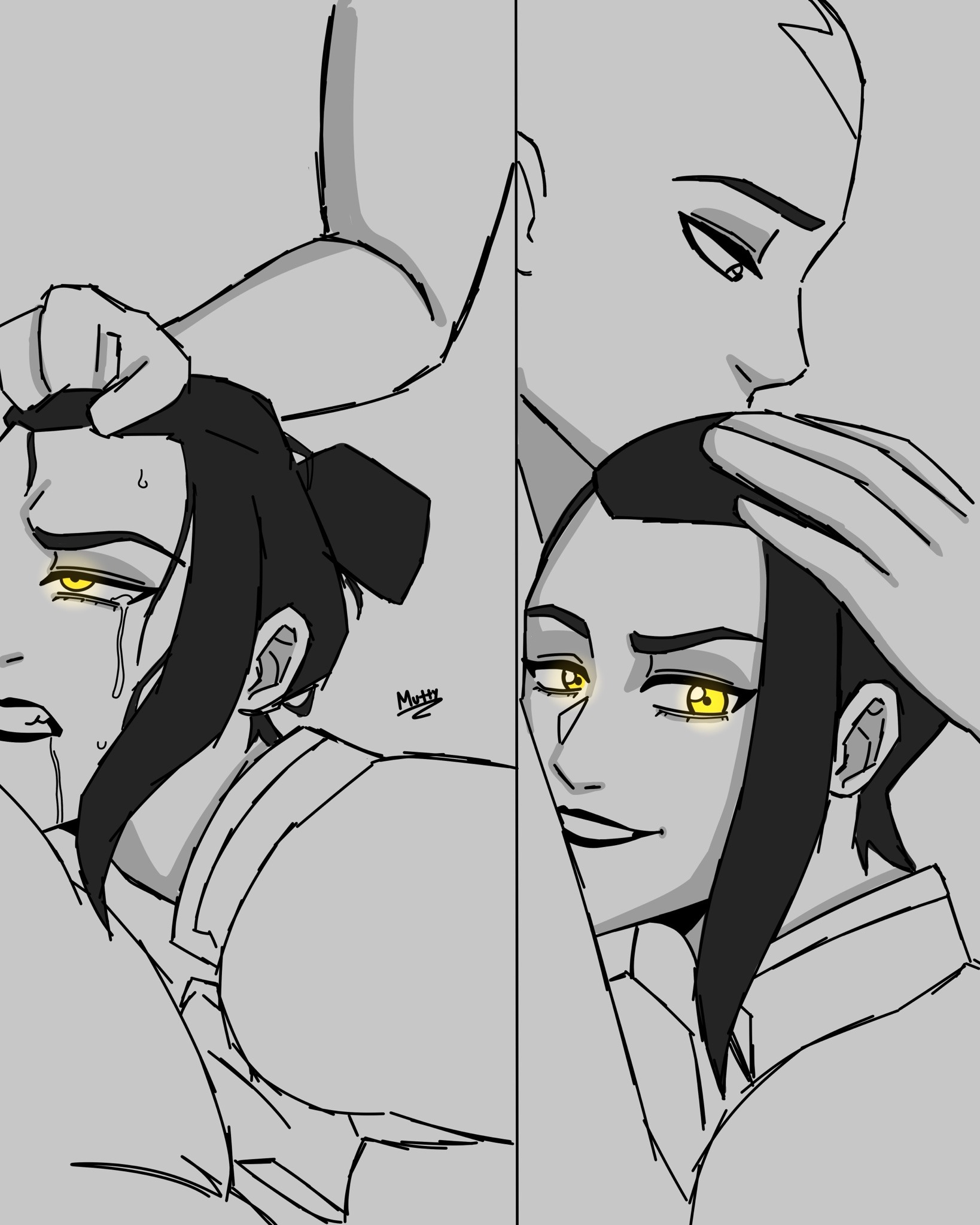1boy1girl, aang, aged up character, avatar the last airbender, azula, meme, mutty, sometimes like this also like that, yellow eyes