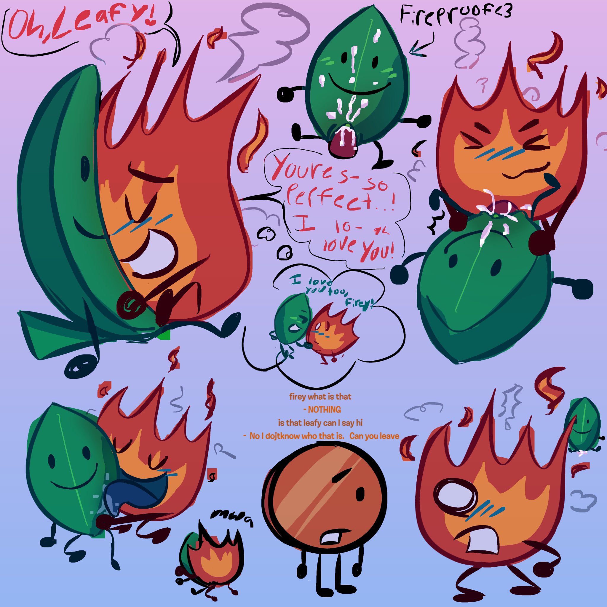 battle for dream island, battle for dream island again, bfb, bfdi, bfdia, coiny, cum, dickfigures, firey (bfdi), leafy (bfdi), non-human, non-human only, object shows, plushophilia, toony