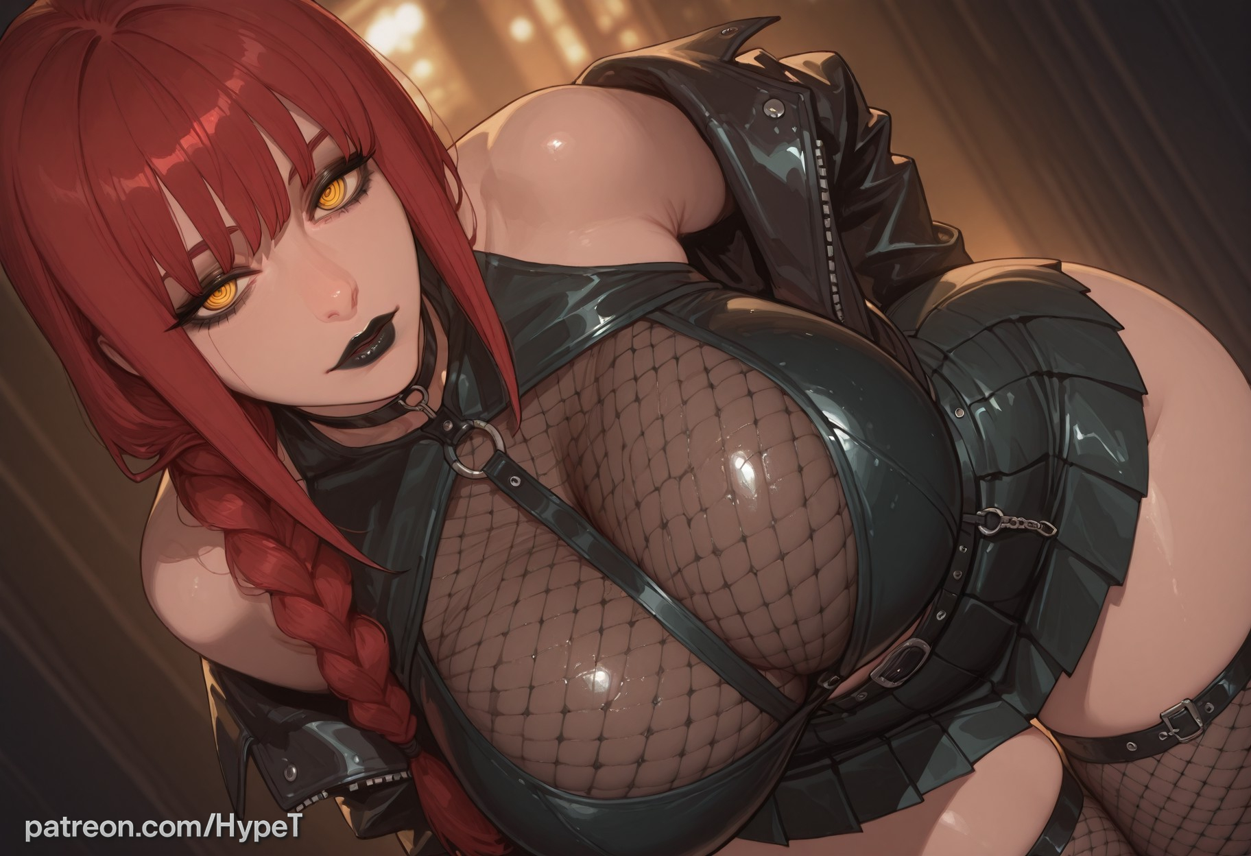 1girl, ai generated, big ass, big breasts, big butt, big thighs, black lipstick, chainsaw man, goth, goth girl, goth makeup, hips wider than shoulders, huge breasts, hypet, indoors, lipstick, makeup, makima (chainsaw man), red hair, shiny, shiny skin, standing, steam, steaming body, tagme, thick, thick ass, thick hips, thick legs, thick thighs, thighs, voluptuous, voluptuous female, wide hips