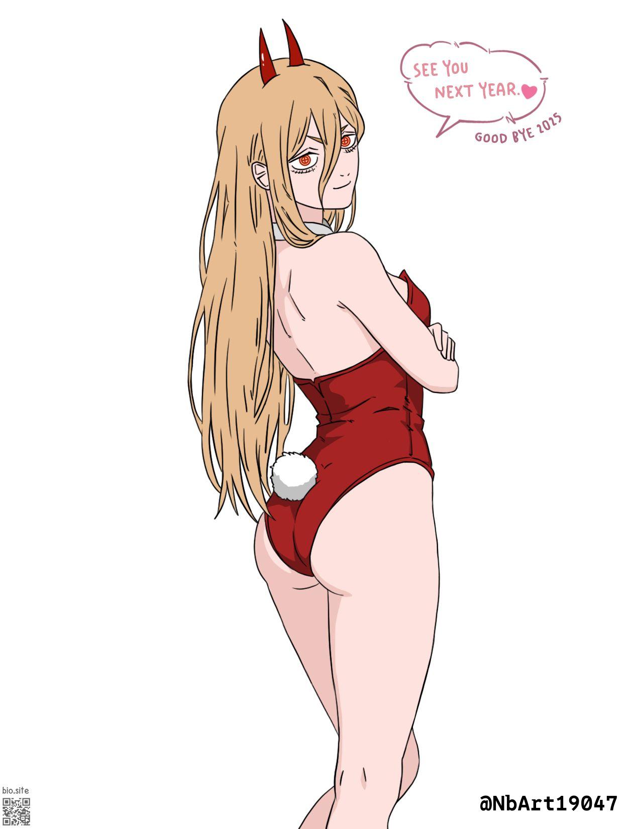 1girls, 2d, 2d (artwork), 2d artwork, ass, ass cleavage, ass crack, back, bare arms, bare back, bare calves, bare hands, bare hips, bare knees, bare legs, bare shoulders, bare skin, bare thighs, blonde, blonde female, blonde hair, blonde hair female, blonde-haired female, breasts, bunny costume, bunny tail, bunnygirl, bunnygirl outfit, bunnysuit, butt, chainsaw man, closed mouth smile, collar, crosshair pupils, demon, devil, digital, digital art, digital drawing, digital drawing (artwork), digital media, digital media (artwork), drawing, elbows, exposed arms, exposed back, exposed hips, exposed legs, exposed shoulders, exposed skin, exposed thighs, female, female focus, female only, fingers, gluteal fold, hair between eyes, head tilt, high resolution, highres, horn, horns, kneepits, knees, lean figure, leotard, long hair, looking at viewer, looking back, looking back at viewer, median furrow, medium breasts, narrow waist, nbart19047, posing, posing for the viewer, power (chainsaw man), red bunnysuit, red horn, red horns, red leotard, red topwear, shoulder blades, shoulders, sideboob, simple background, slender body, slender waist, slim female, slim waist, smile, smiley face, smiling, smiling at viewer, solo, standing, thick ass, thick butt, thighs, tilted head, topwear, upper body, white background, white collar, yellow eyes, yellow-eyed female