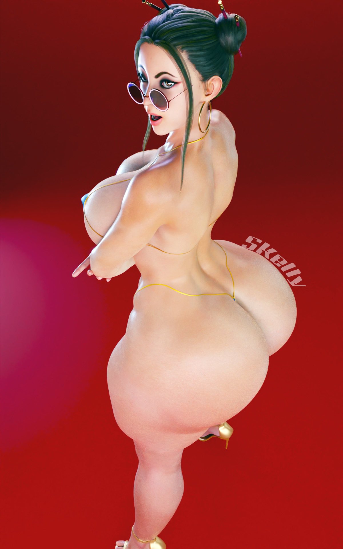 1girls, 3d, ass, breasts, chun-li, epic butt, fat butt, female, female focus, female only, fuckable butt, heavy butt, juicy butt, large ass, large breasts, light skin, light-skinned female, looking at viewer, skelly3d, solo, street fighter, thick thighs, thighs, wide hips