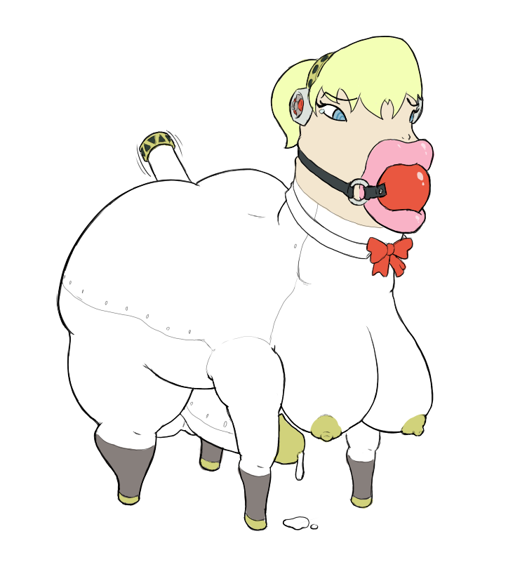 aegis_(persona) aigis_(persona) android ball_gag body_horror buttplug colored dorse female_only gag horsecock large_breasts persona persona_(series) persona_3 queen's_stallion queen’s_stallion shin_megami_tensei solo solo_female what