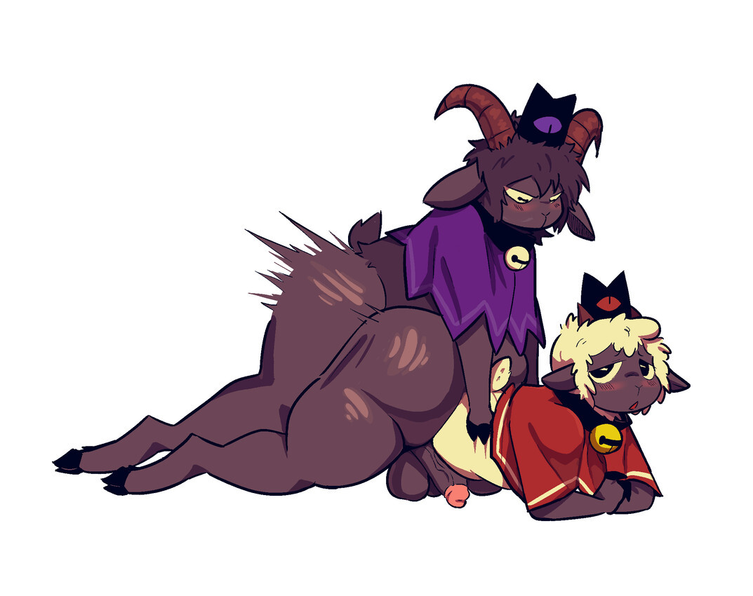2boys, astonarts, cult of the lamb, femboy, gay, goat (cult of the lamb), lamb (cult of the lamb), male, male/female, male/male, yaoi