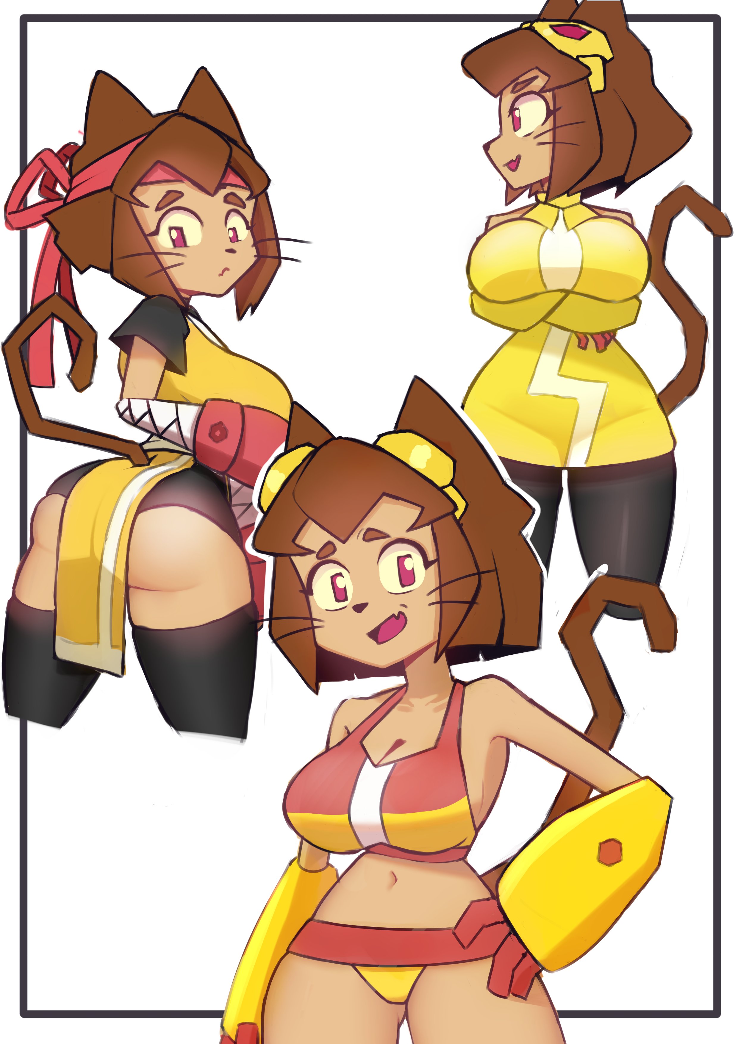 1girl, 1girls, animal ears, ass, big ass, big breasts, black legwear, blush stickers, breasts, brown hair, cleavage, cropped legs, gameoverse, glitch productions, kit (gameoverse), kit bodega, large breasts, short hair, solo, swimsuit, tagme, tail