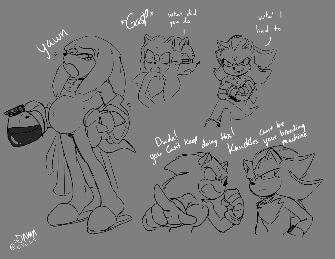 3boys, anthro, furry, gay, gay male, knuckles the echidna, male, male only, male pregnancy, monochrome, movie shadow, movie sonic, mpreg, pregnancy, pregnant, pregnant belly, pregnant male, sega, shadow, shadow the hedgehog, slippers, sonic (series), sonic the hedgehog, sonic the hedgehog (film), sonic the hedgehog (series), toodamncycle, waking up, yaoi, yawning