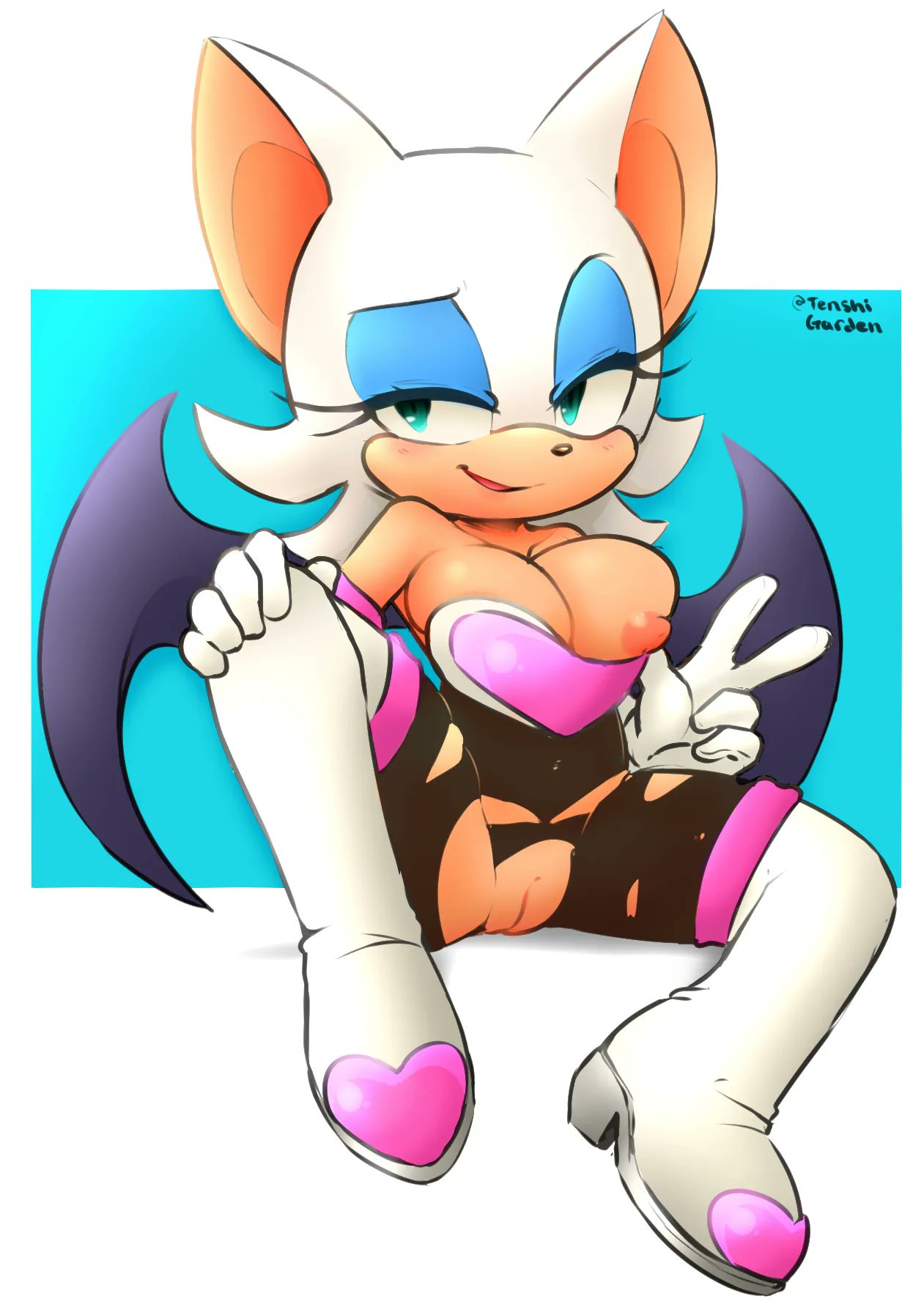 female, female only, hearlesssoul, lowres, mobian (species), nipples, pussy, rouge the bat, roundpeach, sonic (series), sonic the hedgehog (series), spread legs, tenshigarden, third-party edit