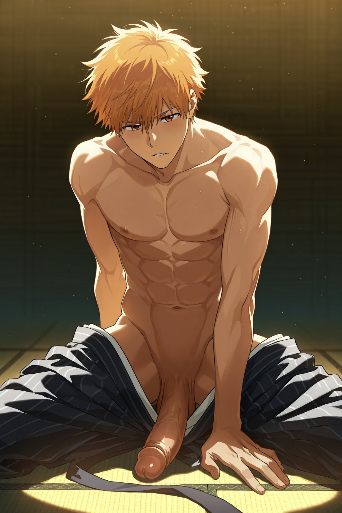 ai generated, ai kira1 1, bara, bleach, ichigo kurosaki, male, male focus, male only, yaoi