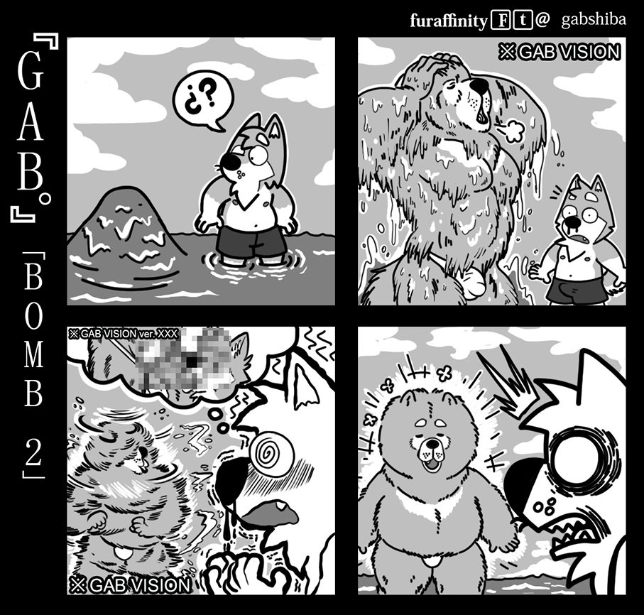 5_fingers ? anthro anthro_on_anthro black_nose blood blush bulge canine censored chow_chow closed_eyes clothed clothing cloud comic duo emanata eyebrows fellatio front_view fur gab_shiba gabshiba greyscale larger_male male mammal monochrome muscular muscular_male navel nipples nosebleed oral outside partially_submerged sex shiba_inu shocked shorts size_difference smaller_male spiral_eyes standing topless wang_chow water wet wet_fur yaoi