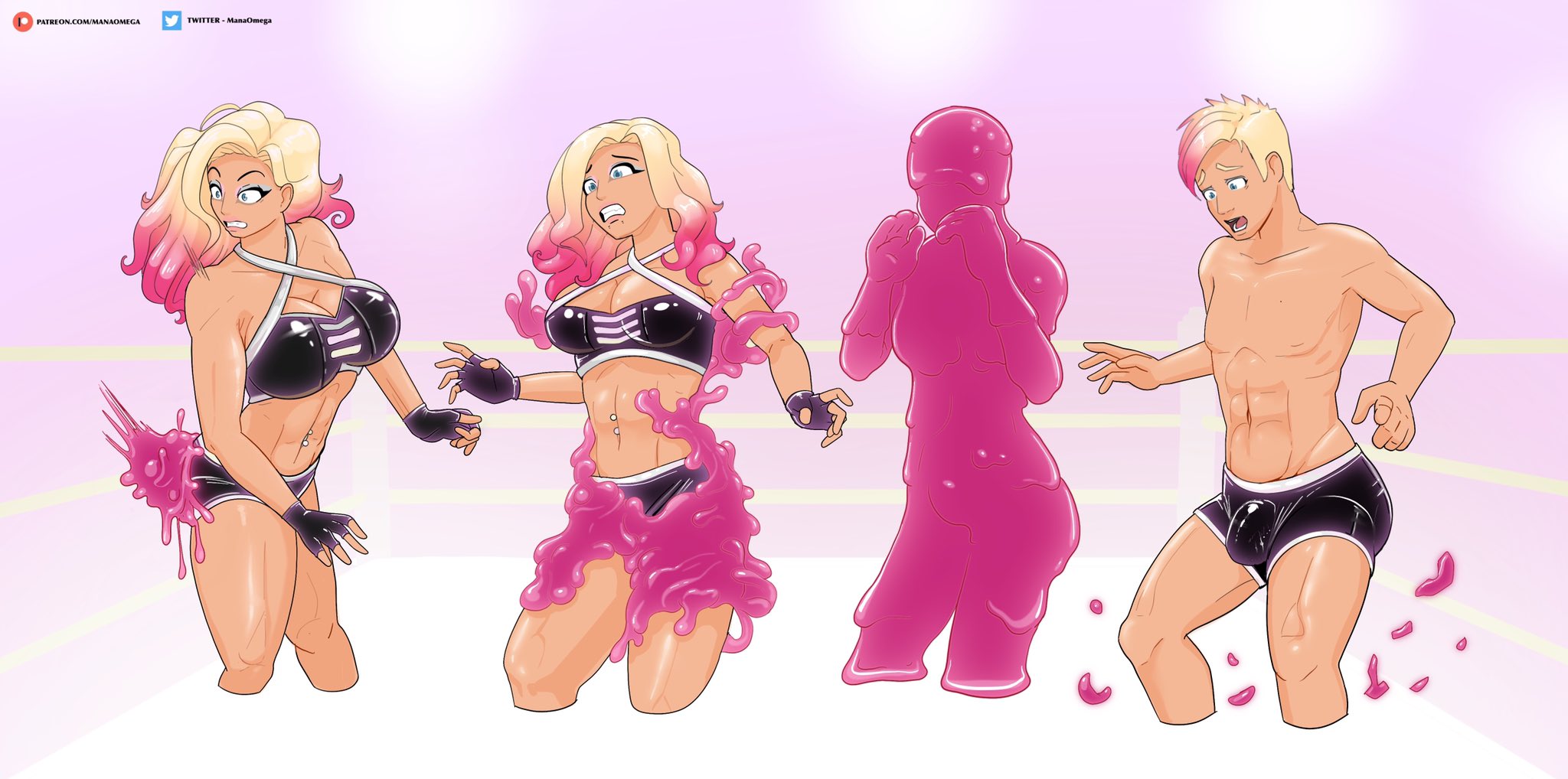 breast reduction, breasts, bulge, clothing transformation, female, female to male, ftm transformation, gender transformation, genderswap, genderswap (ftm), genital growth, male, manaomega, penis, penis growth, penis growth (development), pink hair, rule 63, transformation
