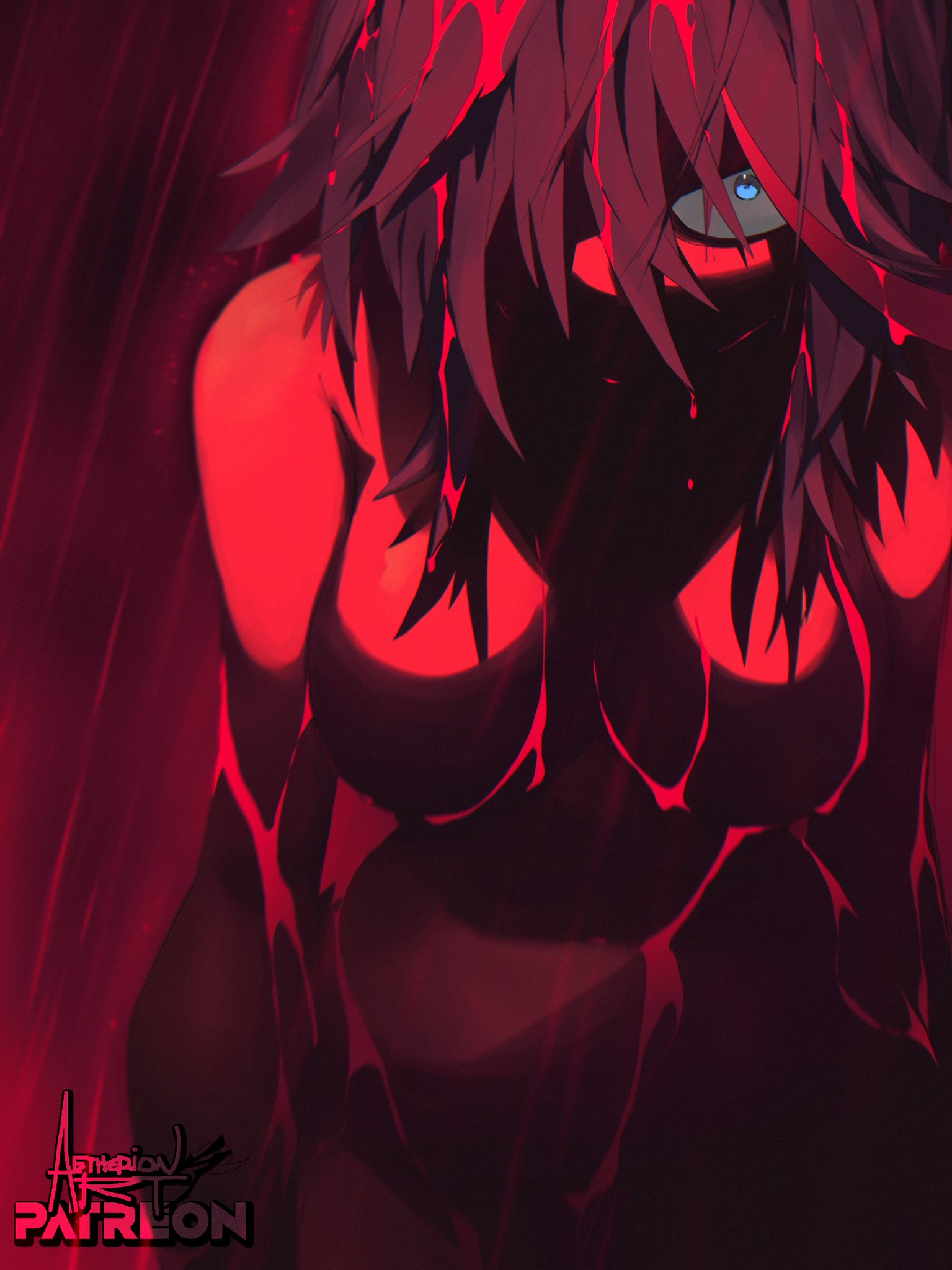 aetherion art, angry, blood, covered in blood, female, kill la kill, matoi ryuuko, naked