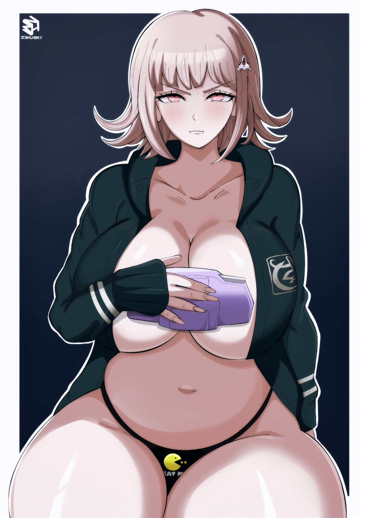 1girls, adorable, bbw, big boobs, big breasts, black panties, boobs, breasts, busty, curvaceous, curvy, curvy body, curvy female, curvy figure, cute, cute but busty, danganronpa, danganronpa 2: goodbye despair, female, female focus, female only, gamer, gamer girl, hourglass figure, huge breasts, large boobs, large breasts, light skin, nanami chiaki, panties, print panties, solo, solo female, solo focus, video game character, voluptuous, voluptuous female, z3husky