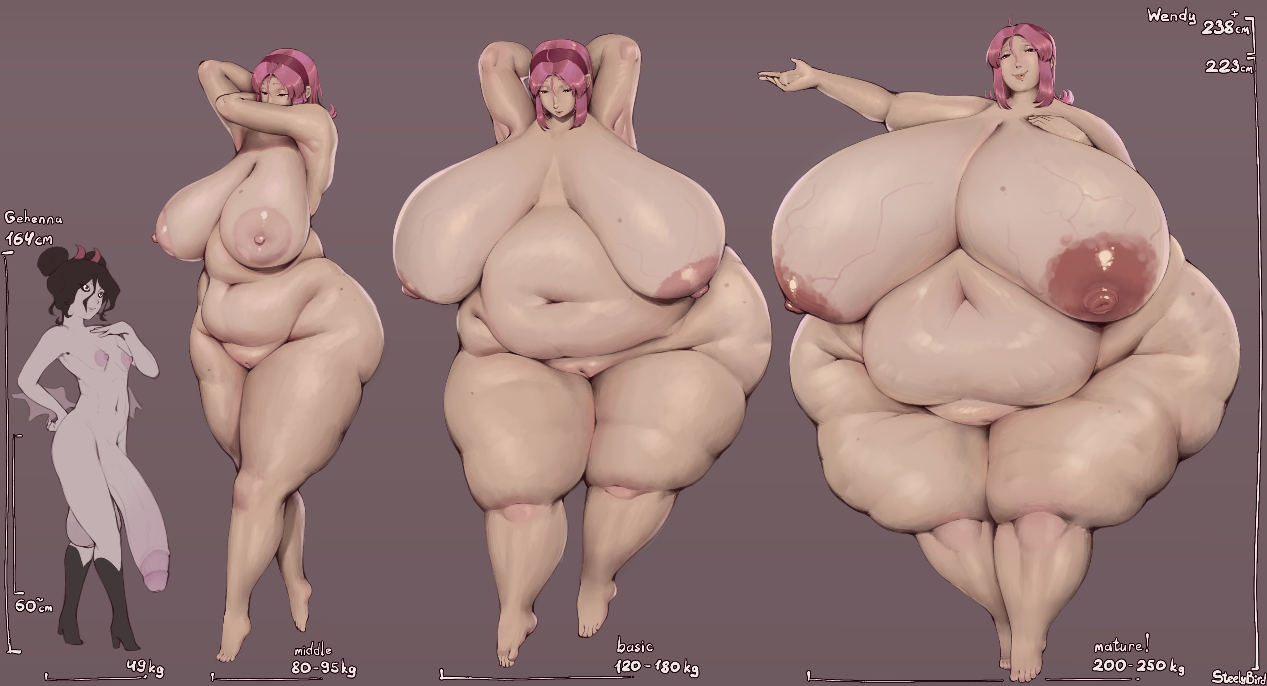 1futa, 1girls, bbw, breasts, female, full body, futanari, gehenna (steelybird), giantess, gigantic breasts, gigantic penis, huge belly, huge breasts, huge cock, human, intersex, large female, light skin, light-skinned female, light-skinned futa, massive breasts, mini giantess, nude, oc, original, original character, overweight, overweight female, penis, sagging breasts, standing, steely bird, tagme, transformation, weight gain, wendy (steelybird)