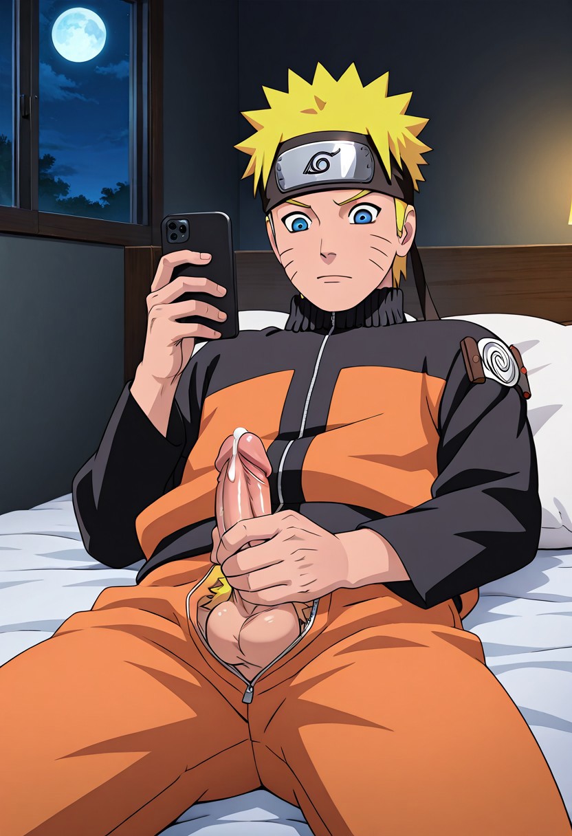 1boy ai_generated jerking male_focus male_only masturbation naruto smartphone uzumaki_naruto watching_porn yaoi