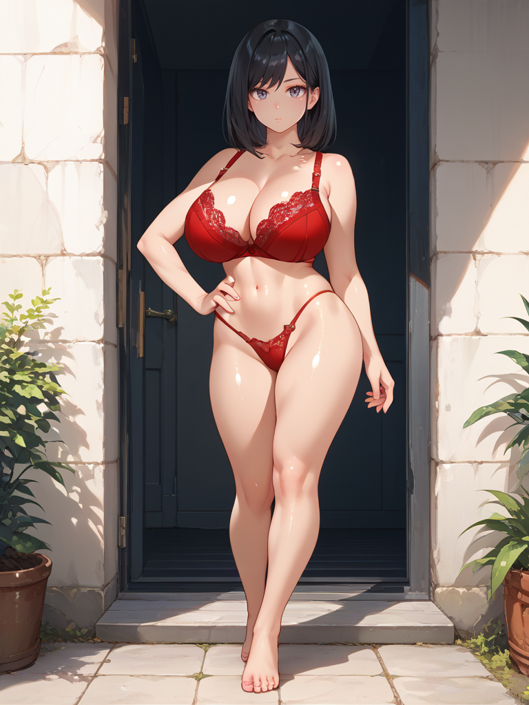 ai_generated ass big_breasts black_hair isogil my_hero_academia red_bra red_thong red_underwear sexy_pose thighs yui_kodai