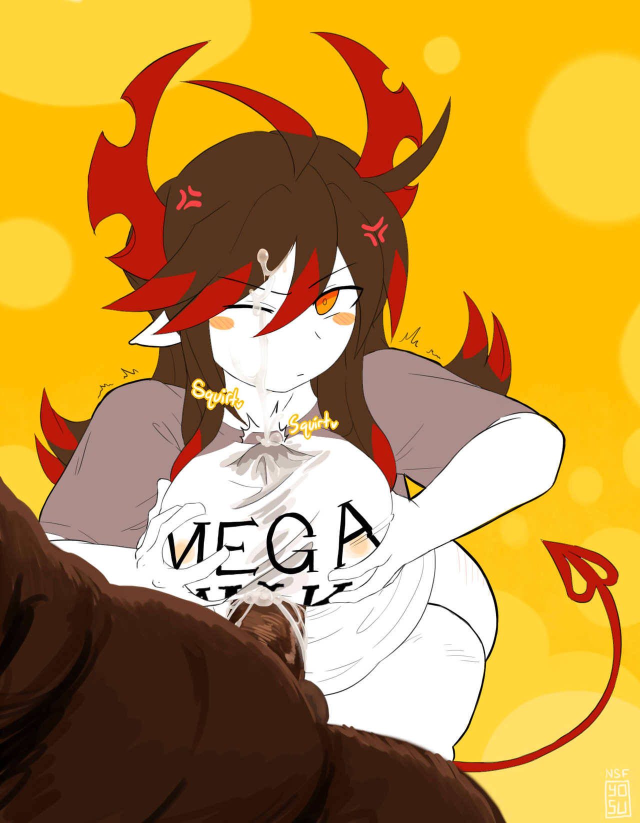 1boy cum cum_through_clothes dark-skinned_male demon female funamusea ivlin ivlis mega_milk nsfyosu paizuri paizuri_under_clothes rule_63 straight the_gray_garden