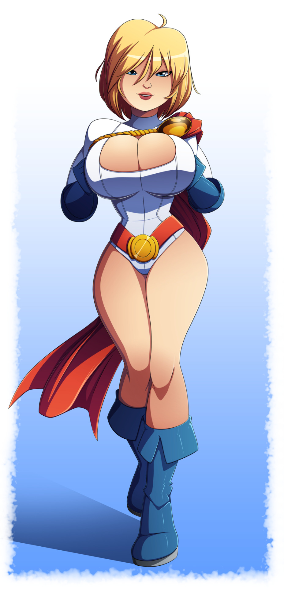 breasts, cleavage, dc, dc comics, female, female only, huge breasts, kara zor-l, karen starr, looking at viewer, power girl, ravenravenraven, solo, superman (series)