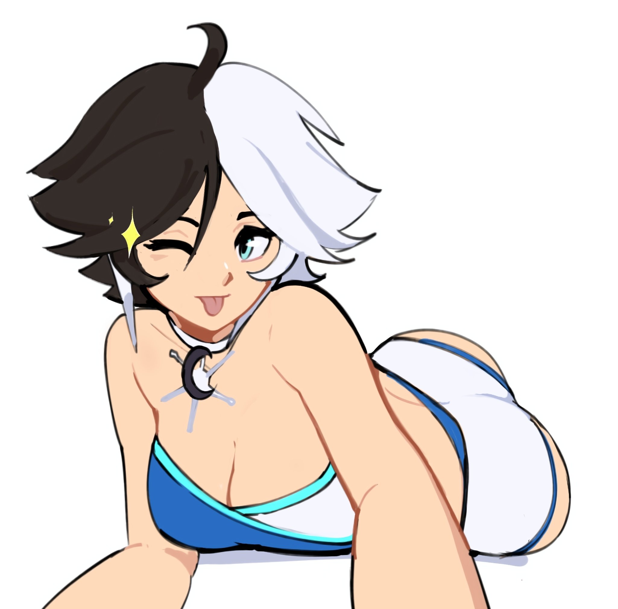 1girls, 2d, ass, big ass, big breasts, breasts, cleavage, female, female only, fully clothed, luna snow, luna snow (marvel rivals), marvel, marvel comics, marvel rivals, selvish94, tongue, tongue out, wink, winking at viewer