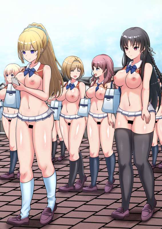 7girls absurd_res absurdres advanced_nurturing_high_school_uniform aineko_nekoko altered_common_sense bag big_breasts bowtie breasts breasts_out casual casual_nudity censor_bar censored change_in_common_sense classroom_of_the_elite common_sense_change emotionless exhibitionism female footwear girls_only horikita_suzune human hypnosis hypnosis_app ichinose_honami_(cote) karuizawa_kei kushida_kikyou long_hair microskirt mind_control miniskirt multiple_girls nipples oblivious pale_skin phone public public_nudity revealing_clothes satou_maya_(cote) shoes short_hair slutty_clothing smile stockings tagme unbothered utter_domination zenra