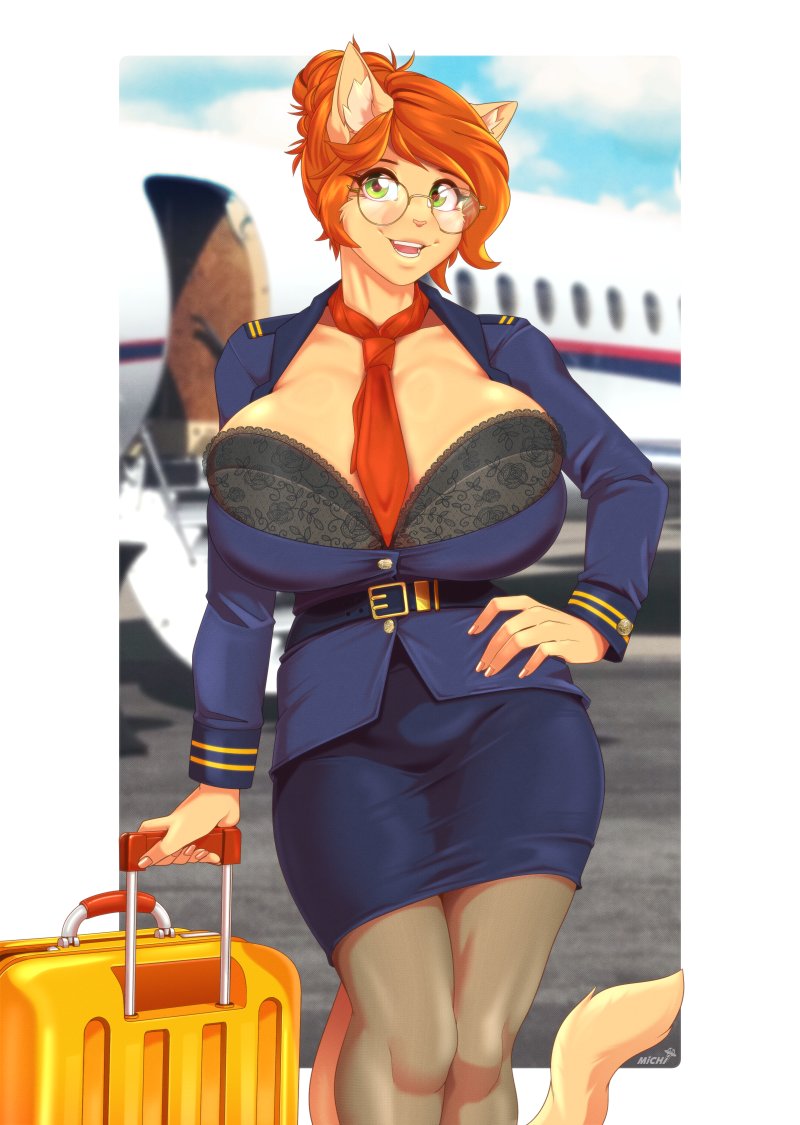 big_breasts flight_attendant fully_clothed furry galacticmichi katrina_fowler pencil_skirt